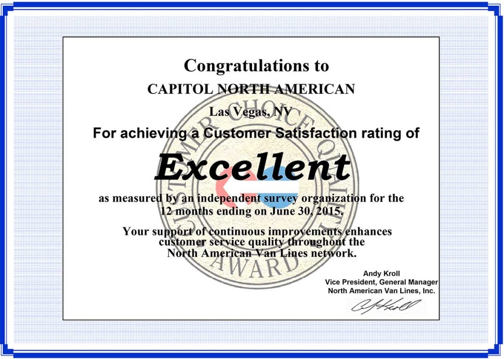North American Van Lines - Customer Satisfaction rating of Excellent