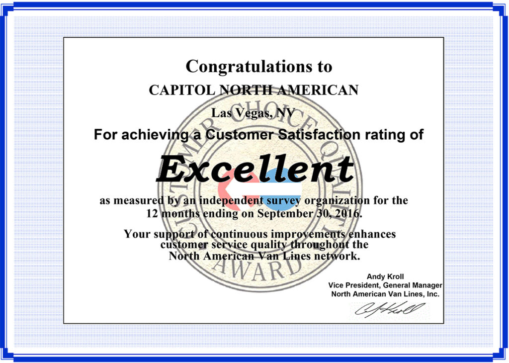 North American Van Lines - Customer Satisfaction rating of Excellent