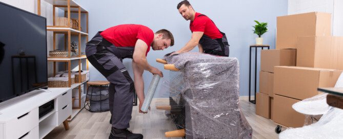 movers wrapping old furniture